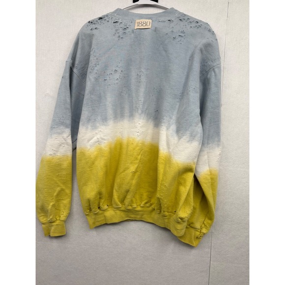RILEY Distressed Tie Dye Sweatshirt Light Blue Yellow White Pullover Top M - Picture 6 of 6